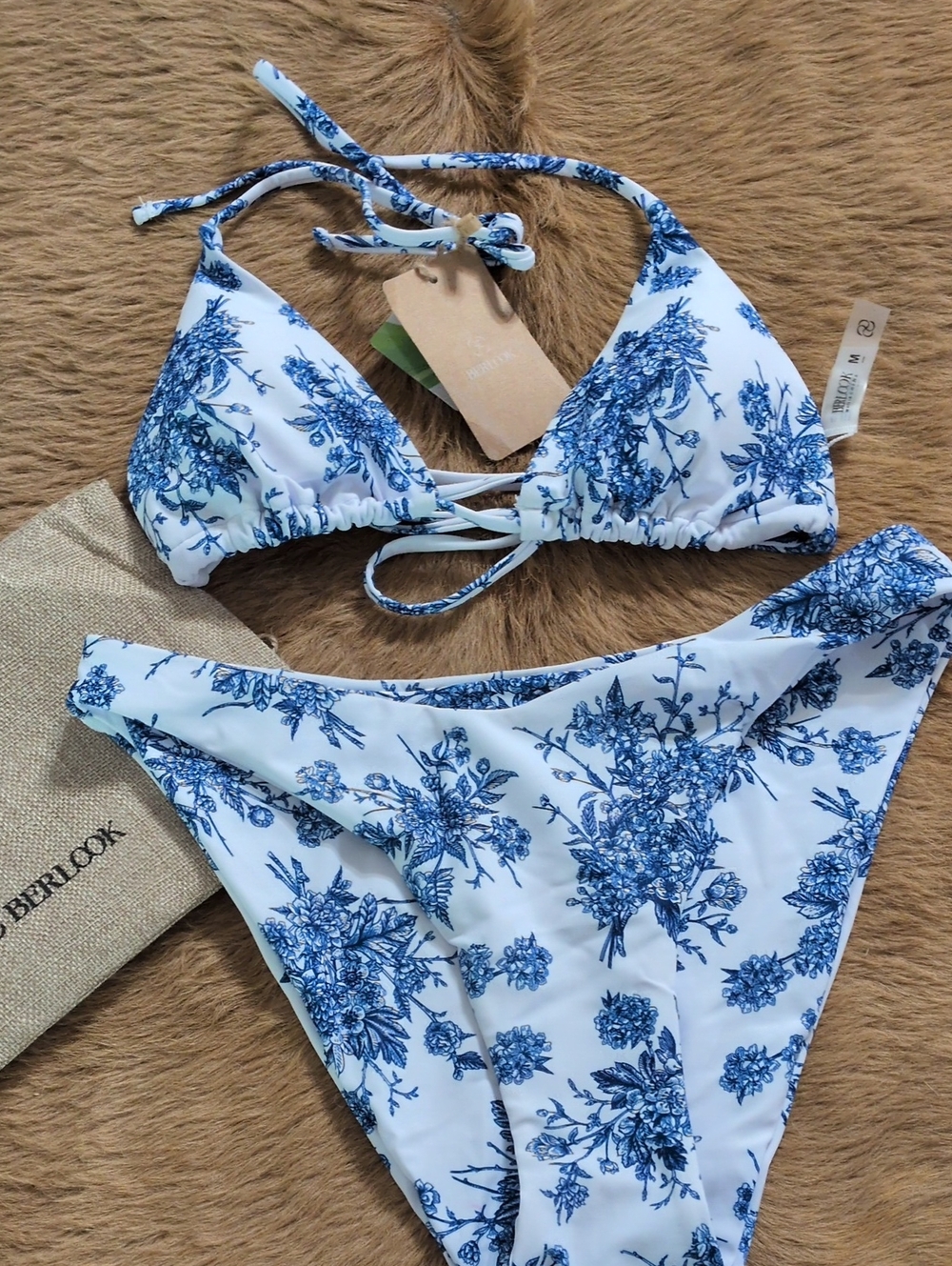Floral Blue & White Triangle Bikini - Women Swim
